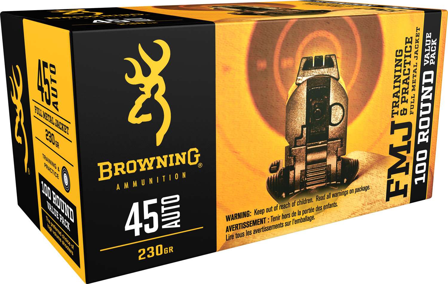 Browning 45 ACP 230gr Full Metal Jacket Training & Practice 100 Rd. Box-img-0