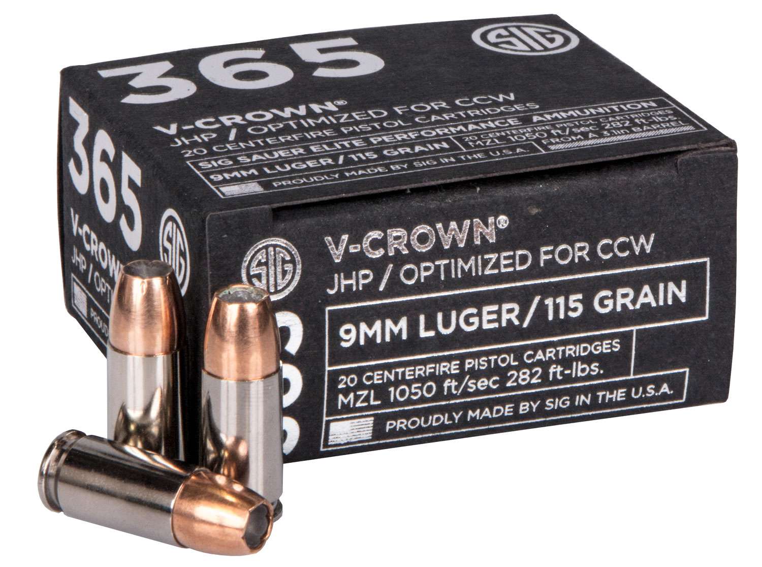 Sig Sauer Elite V-Crown 9mm Luger 115gr Jacketed Hollow Point 20 Rd. Box-img-0