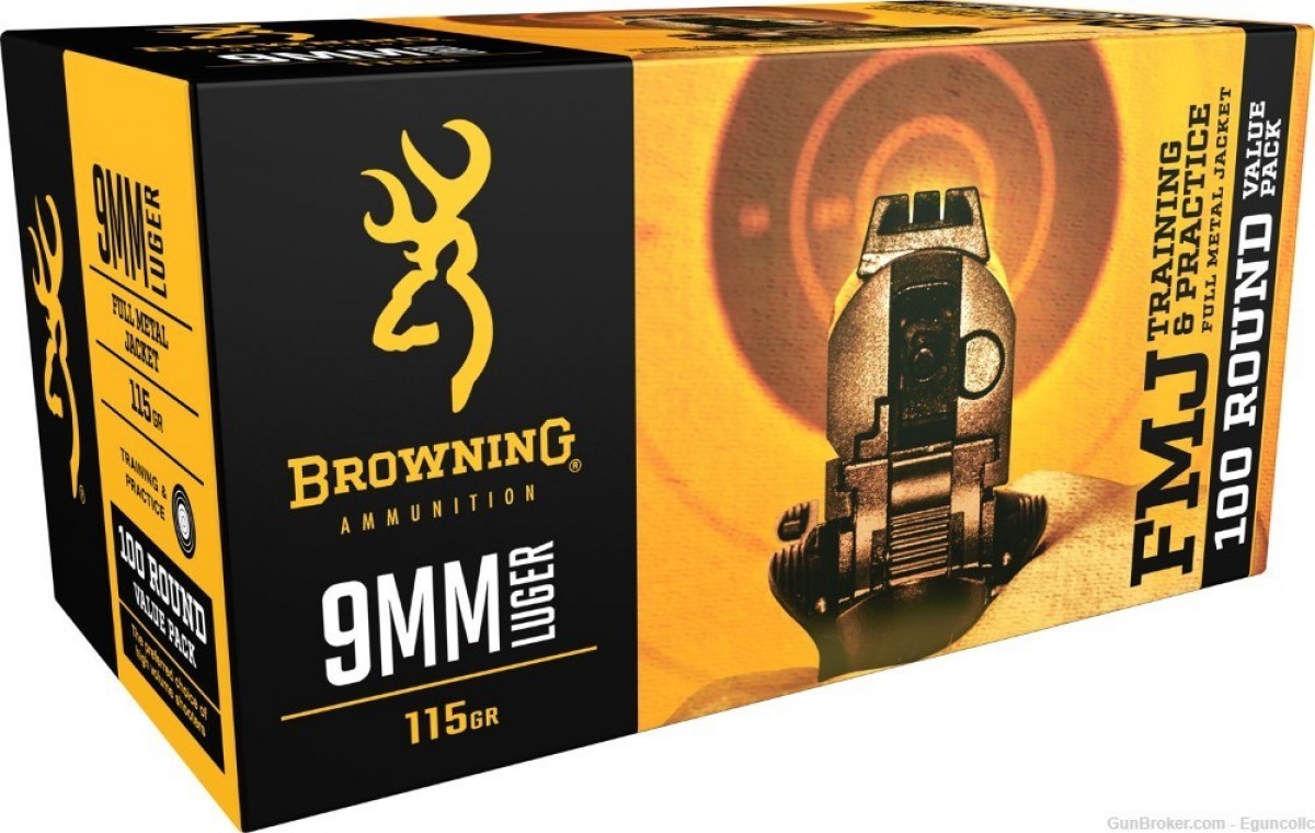 Browning 9mm Luger 115gr Full Metal Jacket  Training & Practice 100 Rd. Box-img-0