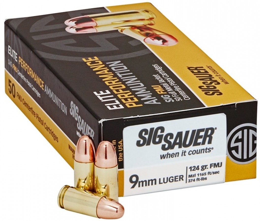 Sig Sauer Elite Ball 9mm Luger 124gr Full Metal Jacket 50 Rd. Box-img-0
