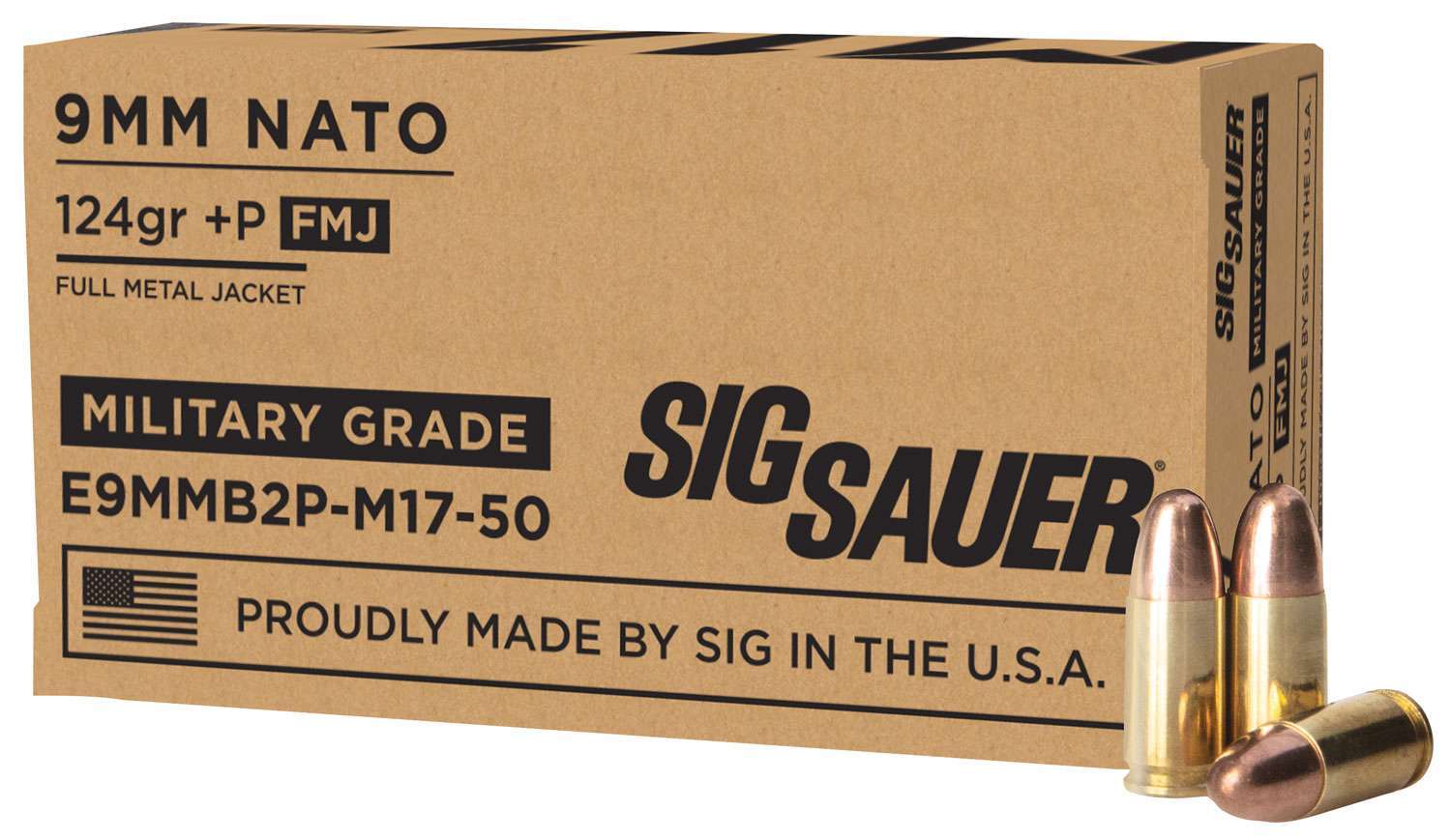 Sig Sauer E9MMB2PM1750 Military Grade 9mm Luger NATO +P 124gr Full Metal Ja-img-0