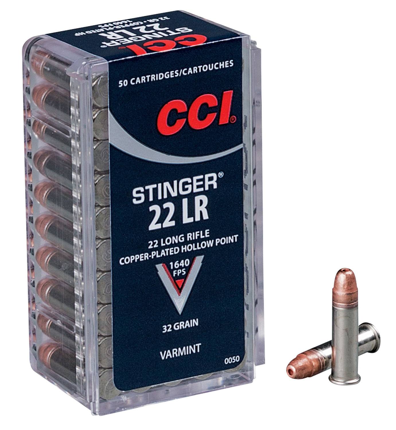 CCI Varmint Stinger 22 LR 32gr Copper Plated Hollow Point 50 Rd. Box-img-0